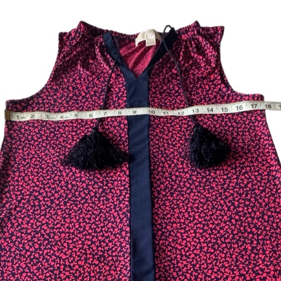 MICHAEL KORS XS Dress Pink Magenta Navy Blue Floral Print Tassel Tied Stretch - Picture 2 of 6